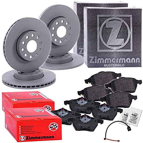 ZIMMERMANN Bremsenset inkl Bremsscheiben Vorne Belüftet Ø 320 mm + Hinten Voll Ø 255 mm und Bremsbeläge Vorne und Hinten + Veschleißkontakt Kompatibel mit AUDI A6 C5, ALLROAD C5 (4BH)