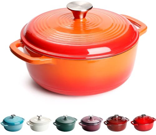 Cast Iron Dutch Oven, 22cm 3L 4.3kg - Round, Heavy-duty Cast Iron Casserole Dish With Lid, Non-Stick Enameled Dutch Oven for All Cooktops (Orange)