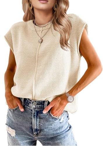 Seiciviy Womens 2026 Summer Tops Western Boho Sweater Vest Fashion Trendy Casual Cap Sleeve Rodeo Cute Vacation Outfits Beige