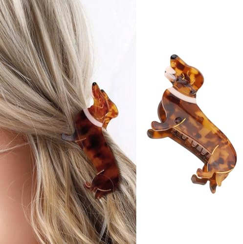 Mezrkuwr Haarklammern, Dackel Haarklammer, Tier Haarspangen, Haarklammer Dackel, Haarklammer Hund Dackel Acetat für Mädchen, Niedlicher Haarspange Dackel