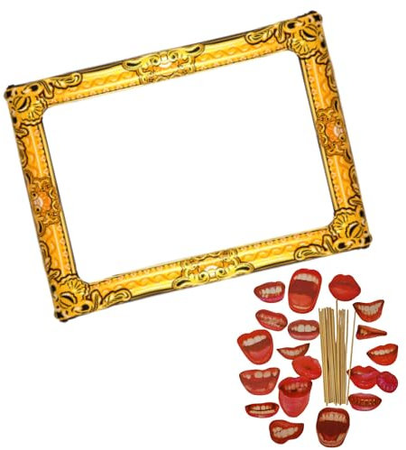 Aufblasbarer goldener Bilderrahmen (60 x 80 cm) und hässliche Lippen, Foto-Requisiten-Set für alle Anlässe – Hochzeitsrequisiten, Geburtstagsparty-Requisiten, Neujahrs-Requisiten, Abschlussrequisiten,