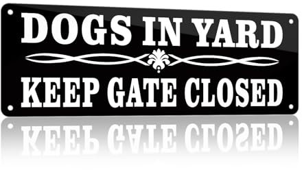 SINMAO Please Keep Gate Closed Sign 250X90mm Rust Free Aluminum Metal Dogs In Yard Warning Sign, UV Resistant, Scratch, Waterproof and Weatherproof, Indoor/Outdoor Use. Easy to Mount Black x1