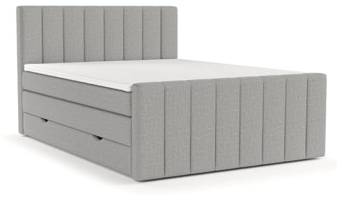 maison de reve - Boxspringbett 180 x 200 cm, mit Taschenfederkernmatratze (Härtegrad H3 und Höhe 37 cm), Polsterbett mit Bettkasten, PU-Topper und Kopfteil - Boxspringbett - Grau, Ruby Serie