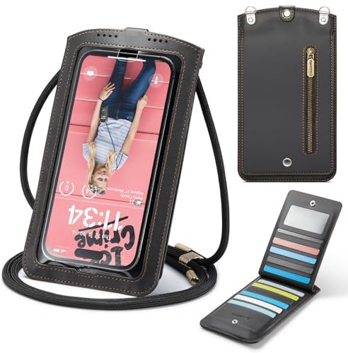 Casecond Petit Sac Sacs à Bandoulière Sac Téléphone Portable Femmes Homme Mini Pochette en PU Cuir Porte Portefeuille avec Chaîne de Poche Zippée pour iPhone 16 15 Samsung S24 Xiaomi Jusqu'à 7.5 Noir