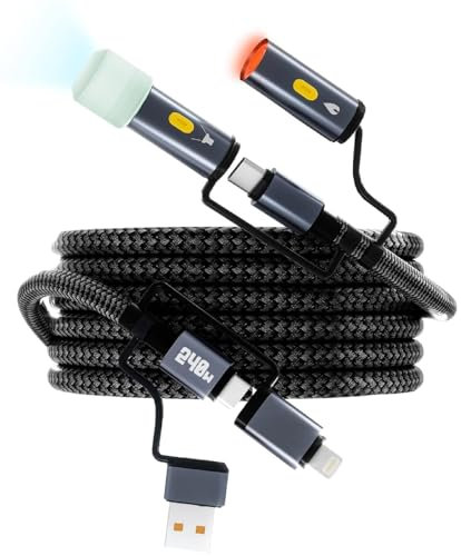 Vakdon 6-in-1 240W Multi USB C Cable with LED Lighting Ignition,USB-C Charging Cable,Fast Charging Reverse Charging with USB-A Ports,Compatible for 16 Pro/Pad/Tablets/Laptop
