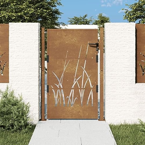 Azzrora Cancello Giardino Esterno, Cancello Esterno, Cancelletto Giardino, Cancelli in Ferro, Cancello da Giardino 105x155 cm in Acciaio Corten Design Erba