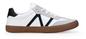 BOSANOVA Zapatillas de Deporte confeccionadas en Polipiel con Detalles a Contraste, Logo Textil en la lengüeta y Suela Plana de 2 cm. Cierre con Cordones Planos. Calzado para Mujer Blanco 42