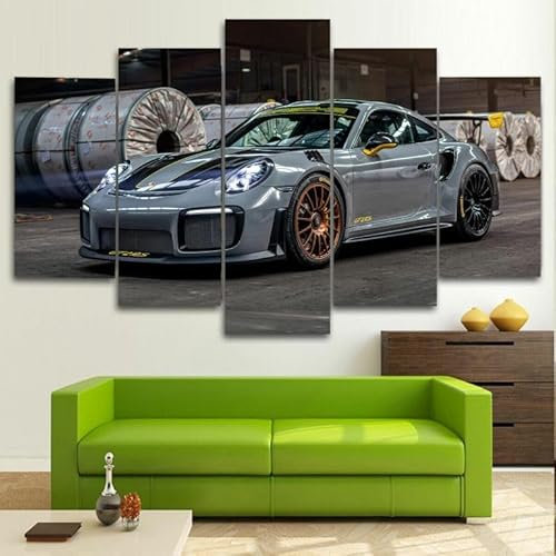 FatAco 5 Teile Porsch 911 GT Grey Sport Car Side view Malerei Tuch Plakat Wanddekoration, Wandkunst Druckset (Rahmenlos)