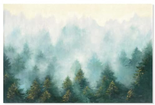 Hexoa Tableau Abstrait Brume sur la forêt - Made in France - Toile imprimée 45x30