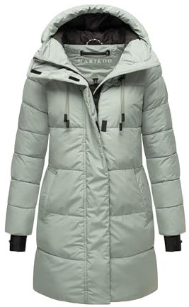 MARIKOO Damen Winterjacke (XS-6XL) - Wasserabweisend, teils mit Fleece, hochstehender Kragen, Steppjacke mit Kapuze, Warme Jacke Frauen - N008 (XS, Sm-Mint)
