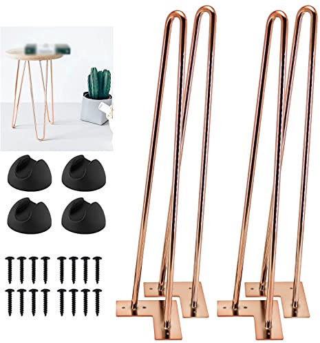 Lot de 4 pieds de table modernes en épingle à cheveux en métal pour projets de bricolage, parfaits pour les tables basses, bancs, chaises et bureaux, design à 2 tiges avec vis et pieds de protection,