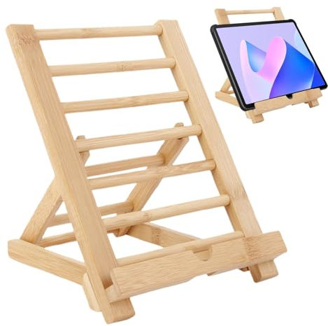 Support de tablette portable,Supports de tablette | Porte-livres pliants en bois | Support de téléphone portable de bureau, support de livre de cuisine avec trou de chargement pour livre de cuisine/ta