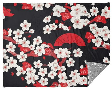 Amooorous Überwurf, japanische Vintage-Blumen, für Sofa, Wohnzimmer, Überwurf, Decke, Sofaüberwurf, 127 x 178 cm, Rot