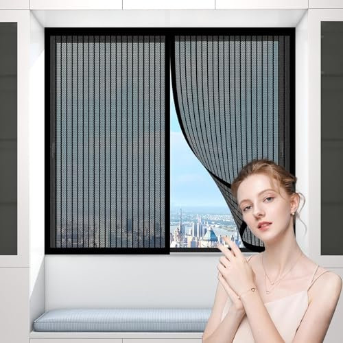 Moustiquaire pour Portes 140 x 130 cm, Protégez Votre Famille Des Moustiques, Moustiquaire Store Enroulable, pour Tout Type de Fenêtre, Noir