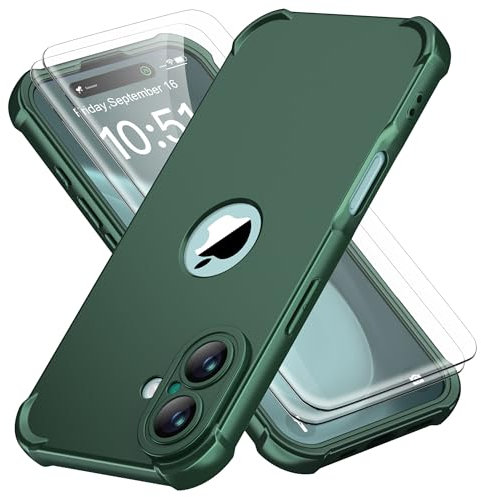 ORETECH for iPhone 16 Plus Case 6.7-Inch, with [2 Pack 9H Screen Protector] [Camera Lens Guard] [15FT Military Grade Drop Test] 360° Shockproof Slim Fit Design Rubber Bumper Phone Cover - Green