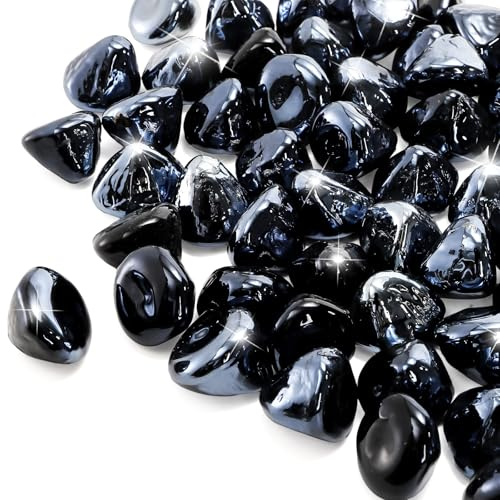 yarlung 10 Pounds Fire Glass Diamonds for Fire Pit, 1 Inch Black Luster Crystal Glass Rocks for Propane Fireplace, Landscaping, Vase Filler, Fish Tank
