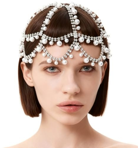 GORGECRAFT Perlen Flapper Netzkappe Strass Kopfkette 1920 Stück Hochzeitsperlen Kopfschmuck Boho Silberlegierung Funkelndes Kristall Stirnband Für Hochzeit Abschlussball Party Braut Brautjungfer Fraue