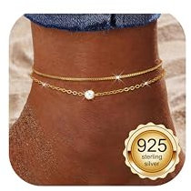 Milacolato Fußkettchen für Damen, Fussketten für Frauen Silber 925 Zierlich CZ Verstellbar Wasserdicht Fußkette Gold Sommer Strand Schmuck