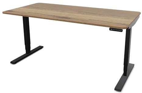 ASSMANN Höhenverstellbarer Schreibtisch elektrisch, 160x80cm, TÜV-geprüft | stufenlos verstellbar mit Aufprallschutz, ergonomischer Schreibtisch Made in Germany, abgerundete Ecken, Eiche Tabak/Schwarz