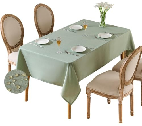 Tischdecke Abwaschbar, 80x120 cm Rechteckig Tischdecken, Wasserdicht Schmutzabweisend Table Cloth, Abwaschbare Tischdecke, Leinenoptik Tischtuch aus Polyester für Hochzeit, Geburtstag, Party (grün 1)