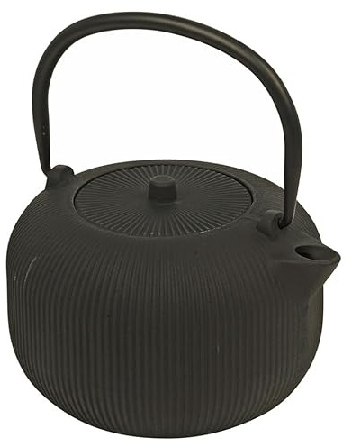URBN CHEF 1L Cast Iron Japanese Teapot Authentic Traditional Tetsubin Kettle with Stainless Steel Infuser Filter Durable, Heat-Retaining Design for Brewing Loose Leaf Tea Asian Style Tea Pot – Black