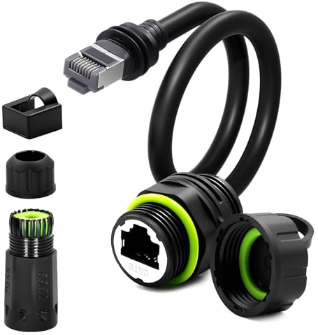 Duttek Cable Ethernet Cat 6 impermeable para exteriores, diseño resistente al agua con carcasa de protección UV, 24 AWG, cable de red Gigabit de alta velocidad de 1200 Mbps, CCA-UTP, negro (0,5 metros