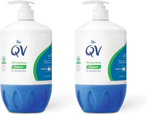 QV Cream with 10% Glycerin (1050g) Rich Protective Moisturiser for Sensitive, Dry Skin, Fragrance Free, Noncomedogenic Body Cream, Hydrating Skin Care for Eczema, Psoriasis, Dermatitis, Pump Bottle