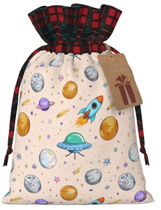 Kordelzugbeutel mit Raketenschiff- und Planeten-Druck, Süßigkeiten-Snack-Tasche, wiederverwendbare Urlaubstaschen zum Verpacken und Aufbewahren