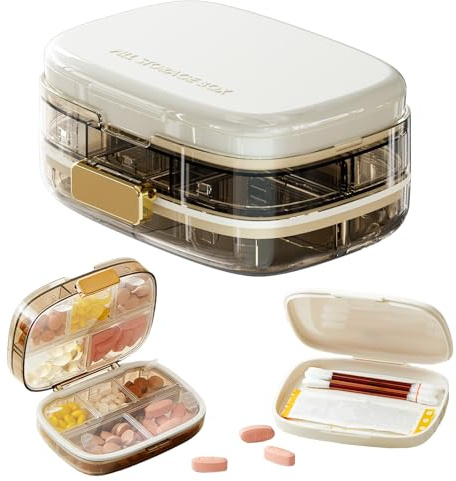 YYMT Tablettenbox 7 Tage, Pillendose 10 Fächer Handlicher Medikamentenbox | Medikamentenbox Klein mit Etiketten für Handtasche & Unterwegs - für Medikamente,Vitamine, Fischöl usw, Reise und Tägliches