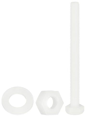 QUARKZMAN 150 Pcs/50 Sets Boulons Hexagonaux Nylon M6 x 70mm Blanc | Vis À Tête Hexagonale Plastique Filetées Complet Avec Écrous Et Rondelles Plates Pour Accessoires