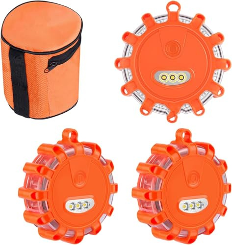 NEOVSUNY LED Warnleuchte, Wasserdichte Warnlicht für Auto, Warnblinkleuchte, mit Magnet und Haken, 9 Blinkend Leuchtmodi, LED Rundumleuchte für Camping Bergsteigen Wandern (3pcs)