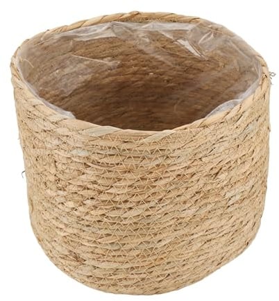 Aboiledy Seegras Blumentopf mit Folieneinsatz, Geflochtener Pflanztopf | 22×23cm Übertöpfe Korb, Lumentöpfe Geflochten Rund Aufbewahrungskorb Pflanzenkorb für Wohnzimmer, Schlafzimmer, Küche