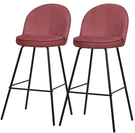 ML-Design Barhocker 2er Set Rot mit Stoffbezug, 75 cm hoch, Gepolsterte Barstühle mit Metallgestell, Küchenstühle mit Rückenlehne und Fußstütze, Tresenhocker Bistrohocker Thekenhocker Küchenhocker