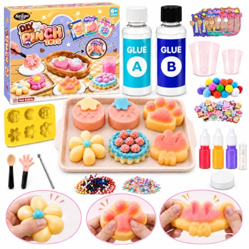 DIY Cute Squishy Kit with 1:1 AB Liquid Silicone –All-in-one Beginner Kit for Squishy Maker,Squishy Toys with 6 Mold for Kids Stress Relief Toy Making,Sensory Fidget Toys,Gift for Kids Ages 6-12