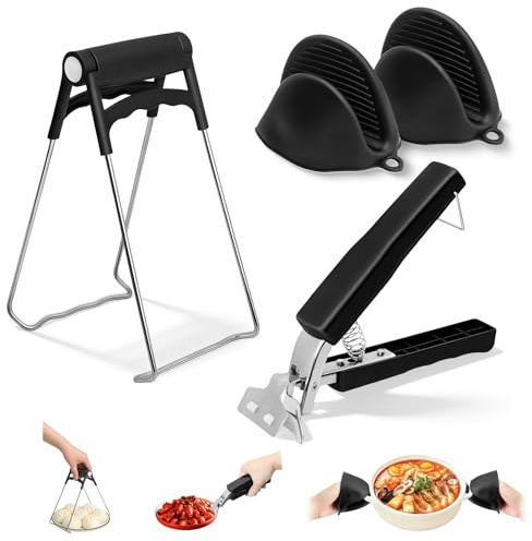 4 Piezas Pinzas de Cocina Silicona para Freidora de Aire Antiquemaduras | Clip para Sacar Platos y Cuencos Calientes con 2 Guantes de Silicona Antideslizantes para Air Fryer Horno Microondas