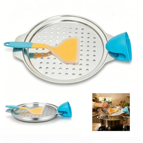 Passoire à spätzle avec grattoir et gants de four, râpe à spätzle ronde en acier inoxydable, fabrication facile et rapide de spätzle, spaetzle appareil pour casseroles de 24 à 27 cm (argent 1)