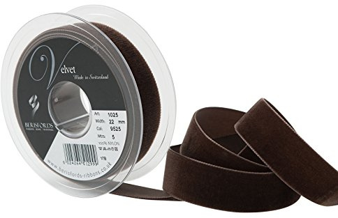 Berisfords Velvet Ribbon Brown 30mm - Nylon Craft Ribbon for Sewing, Gift Wrapping and Hair Accessories
