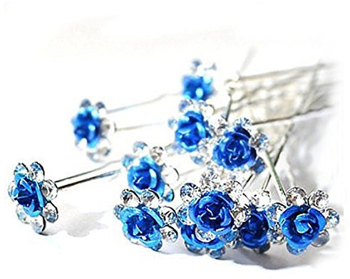 Accessoires cheveux coiffure mariage 1 lot de 5 épingles à chignon fleur à strass bleu roi