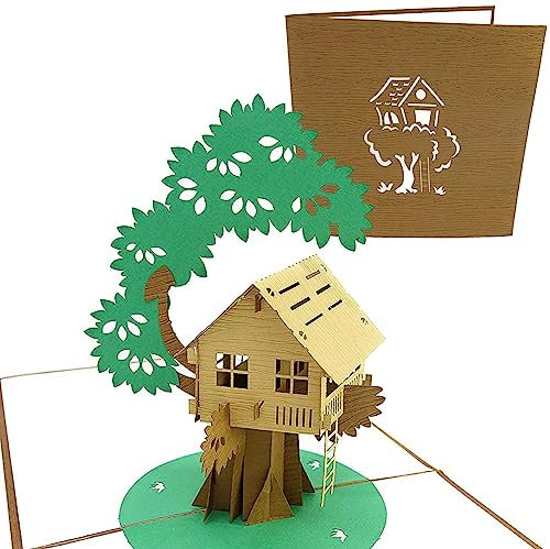 PopLife Cards Maison de l'arbre 3d pop up carte de voeux pour toutes les occasions - amusant de cour, diy aventures - plis plat, parfait pour l'envoi - fête des pères, anniversaire, se rétablir, anni