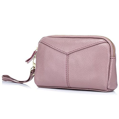 AprinCtempsD Pochette in Vera Pelle Clutch Elegante Portafoglio Multifunzionale con Cerniera per Donna (Pink chiaro)
