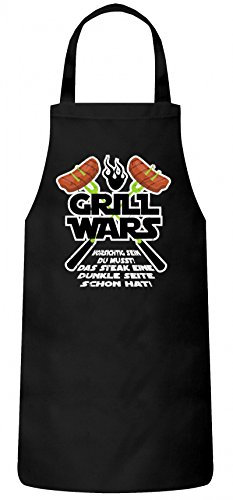 ShirtStreet Grillen Grill Garten Party Frauen Herren Barbecue Baumwoll Grillschürze Kochschürze Grill Wars - Das Steak eine dunkle Seite Schon hat, Größe: OneSize,Schwarz