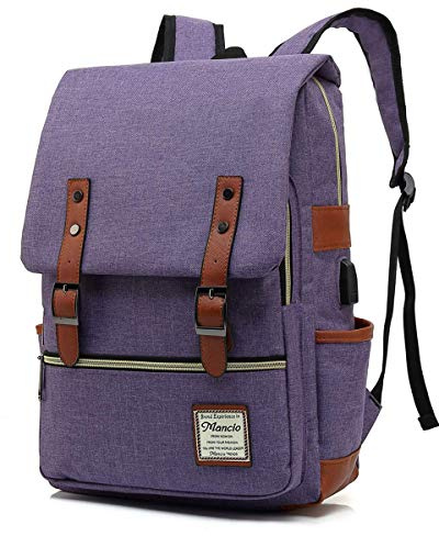 Mancio with USB Charging Port, Elegant Water Resistant Travelling Backpack Casual Daypacks College Shoulder Bag for Men Women, Fits up to 15.6Inch Laptop,Purple