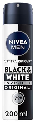 NIVEA MEN Déodorant Spray Black & White Invisible (1 x 200 ml), déodorant homme anti-traces blanches et jaunes, anti-transpirant anti odeur & humidité, protection efficace 72 h, sans alcool