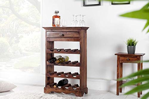 Licht-Erlebnisse Massives Weinregal Holz Mahagoni 55 x 85 x 23 cm für 16 Flaschen mit Schublade Weinschrank Wohnzimmer Küche Bar