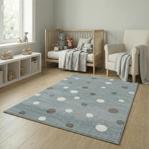 Jimri Kinderteppich DOTS l Pünktchen Gepunktet l Öko-Tex Siegel | Farbe: Beige Blau Rosa | Kinderzimmer/Jugendzimmer (Mint, 160x230 cm)