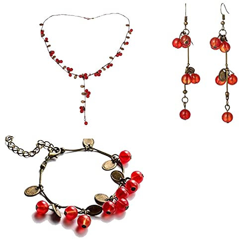 Miniblings Johannisbeere Set Kette Ohrringe Armband Halskette Bronze Damen Beere - Handmade Modeschmuck - Gliederkette Bronze
