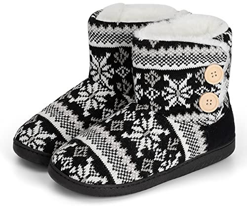 AONEGOLD® Pantofole da Donna Uomo Invernali a Maglia Calde Peluche Memory Foam Stivaletto Comode Morbido Antiscivolo Pantofole da Casa(Nero,Taglia 42-43)