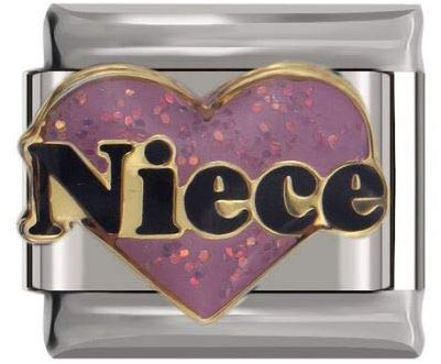 No Brand Name Niece Pink Heart Charm - Fits All Classic 9mm Italian Style Charms Bracelet - UK stock