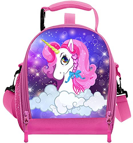 7-Mi Bolsa de almuerzo para niñas, niños, unicornio con aislamiento térmico, reutilizable, bolsa para guardería, comida, escuela, bocadillos, caja bento, rosa
