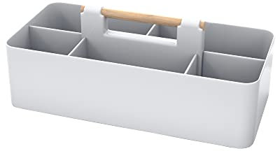 Intirilife Organizer Caddy mit Griff in Grau - 32x15.5x8 cm , Tragebox Aufbewahrungskorb mit 5 Fächern für Badezimmer, Kinderzimmer, Basteln, Schreibtisch, Kosmetik